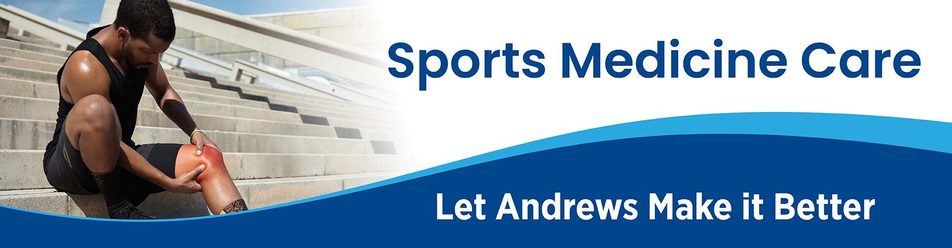 Andrews Sports Medicine. Man grabbing his swollen knee.