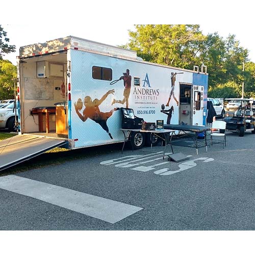 A view of a sports medicine mobile vehicle.